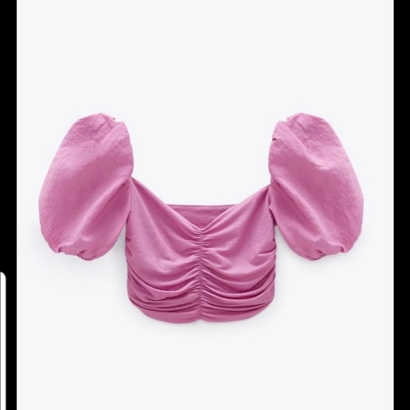 ZARA Ruched Balloon Sleeve Top - Picture 3 of 5